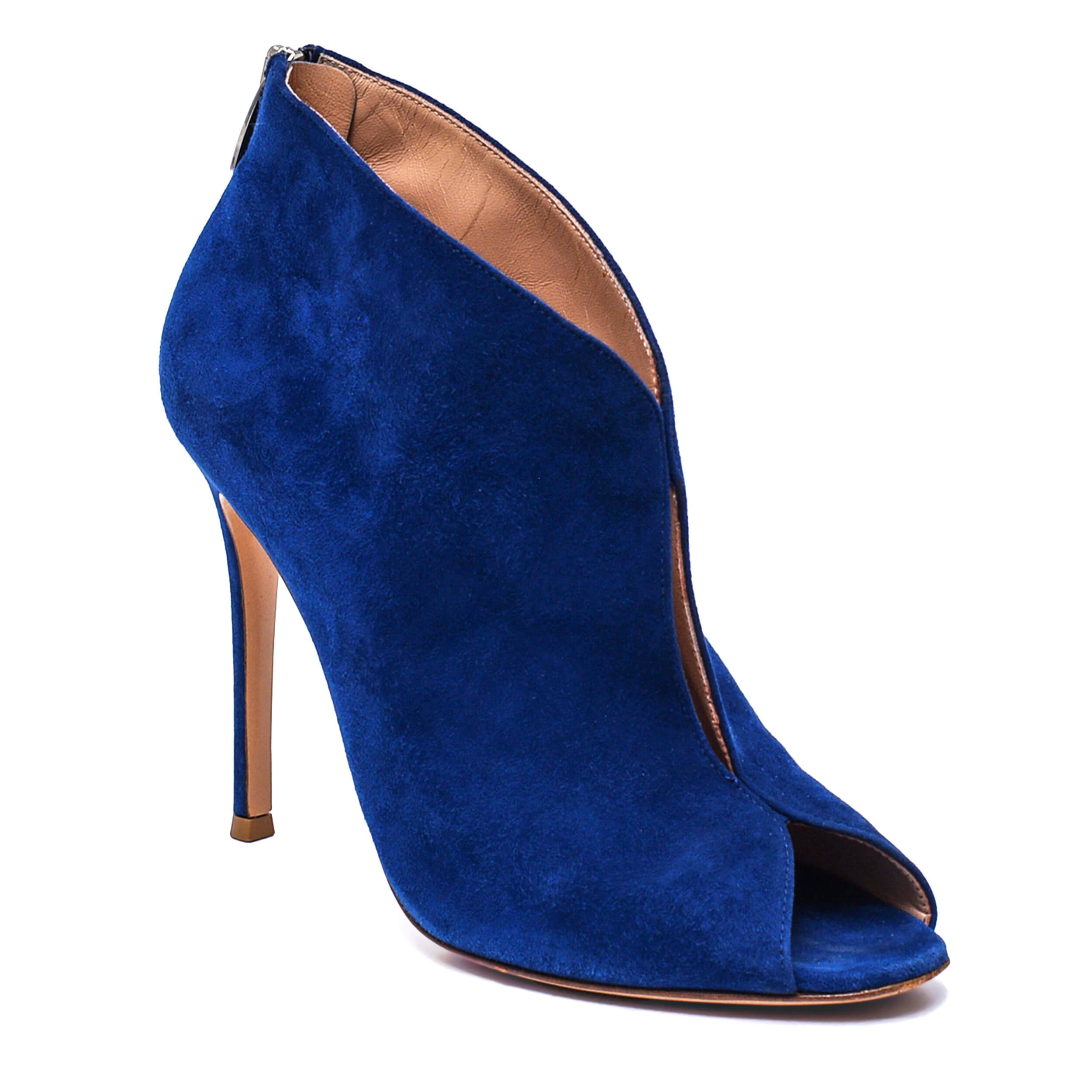 Gianvito Rossi - Blue Suede Vamp Peep Toe Booties / 38